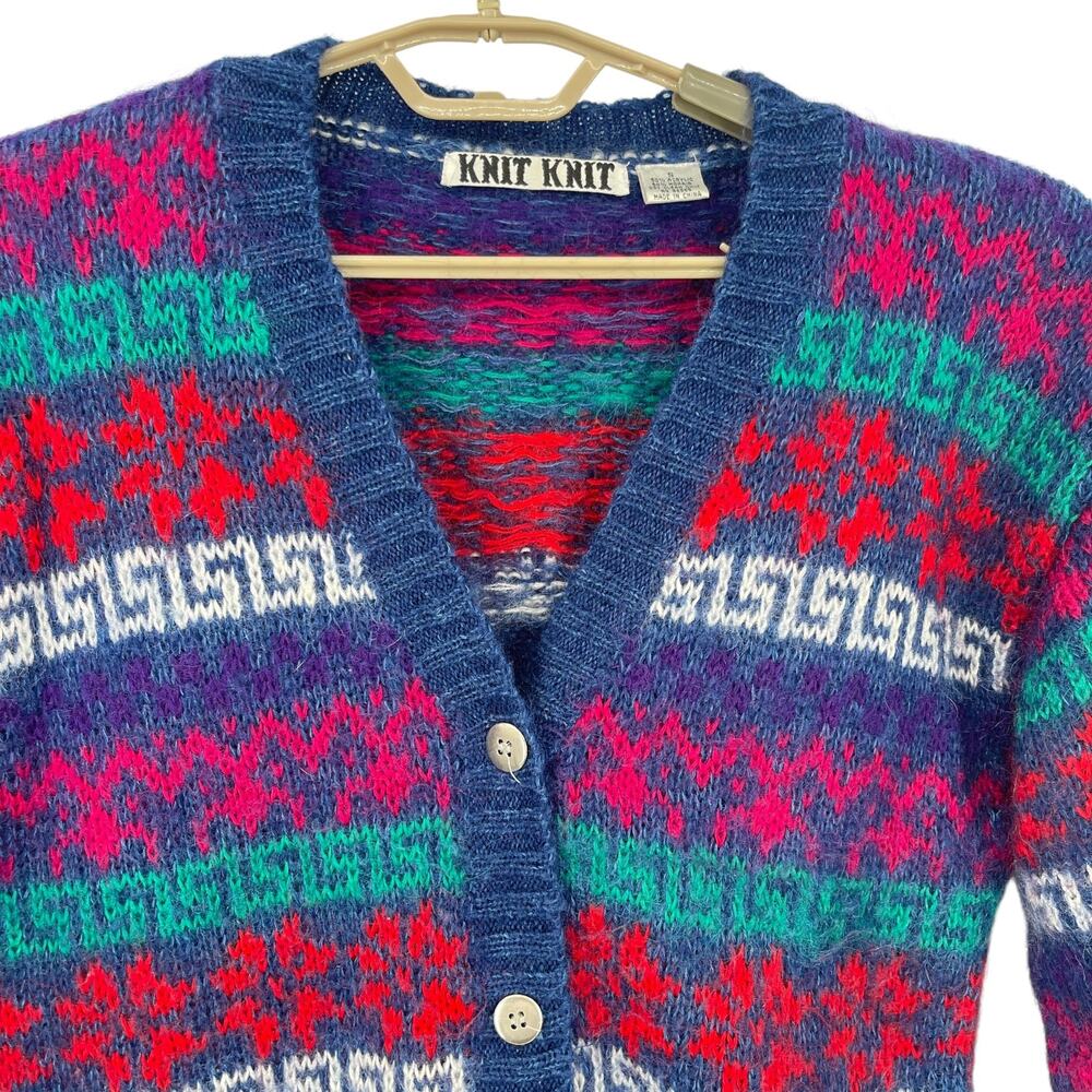 Knit Knit Vintage 80s Long Cardigan Sweater Mohair Stripe Oversized Size Small - Picture 2 of 6